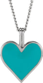 14K White Gold Light Turquoise Enamel Heart 18" Necklace 