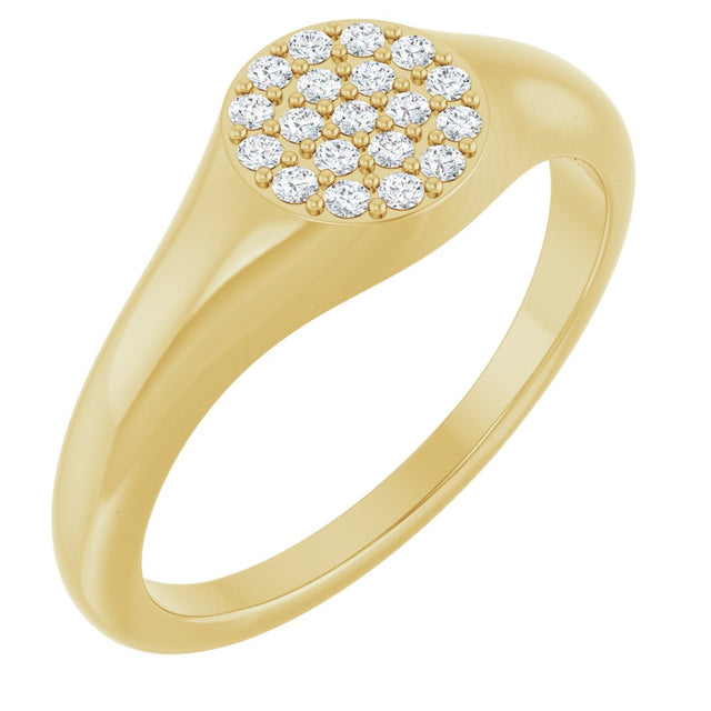 14K Yellow 1/8 CTW Natural Diamond Pave Signet Ring