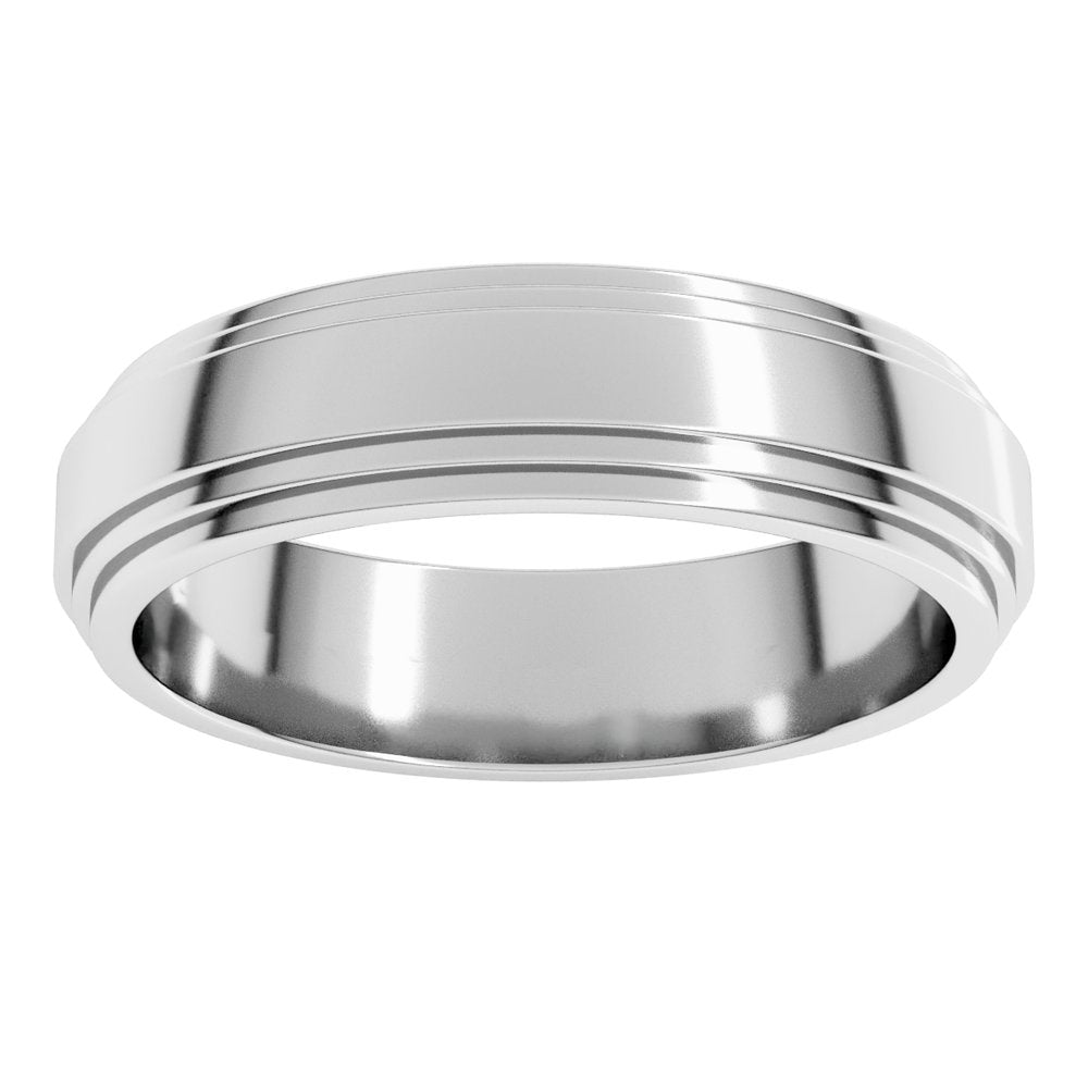 14K White Gold 5 mm Double Stepped-Edge Flat Band Size 10