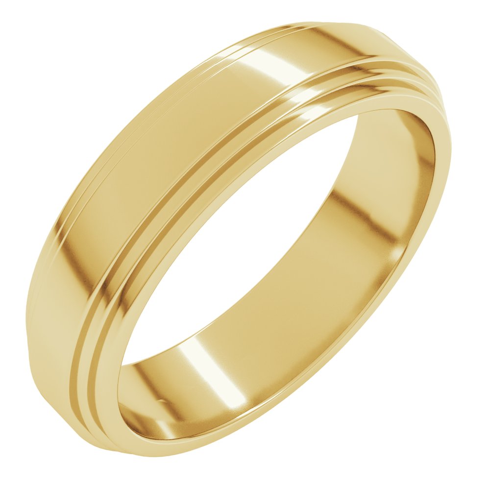 14K Yellow Gold 5 mm Double Stepped-Edge Flat Band Size 10.5