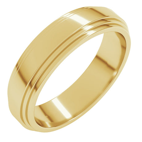 14K Yellow Gold 5 mm Double Stepped-Edge Flat Band Size 10.5