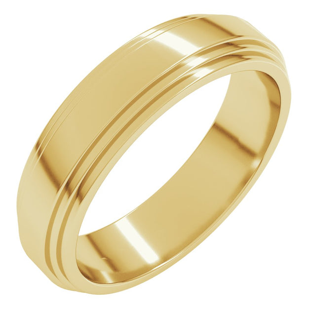 14K Yellow Gold 5 mm Double Stepped-Edge Flat Band Size 10.5