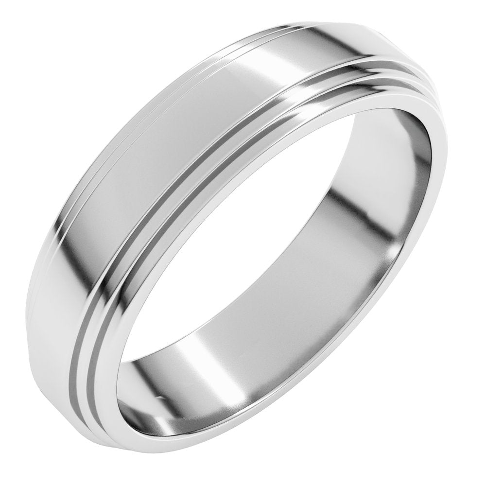 14K White Gold 5 mm Double Stepped-Edge Flat Band Size 10