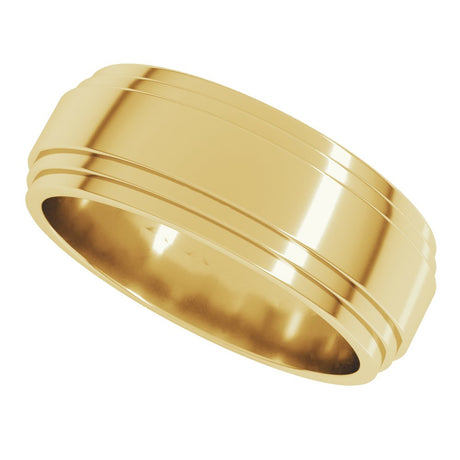14K Yellow Gold 7 mm Double Stepped-Edge Flat Band Size 10