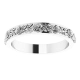 14K White Gold 3.4 mm  Floral Flat Band Size 8