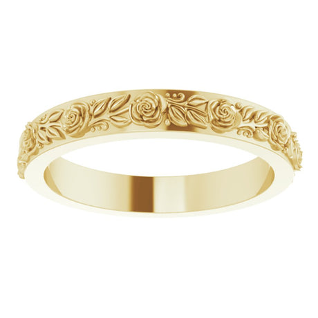 10K Yellow Gold 3.4 mm  Floral Flat Band Size 8