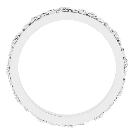 14K White Gold 3.4 mm  Floral Flat Band Size 8