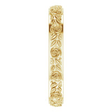10K Yellow Gold 3.4 mm  Floral Flat Band Size 8