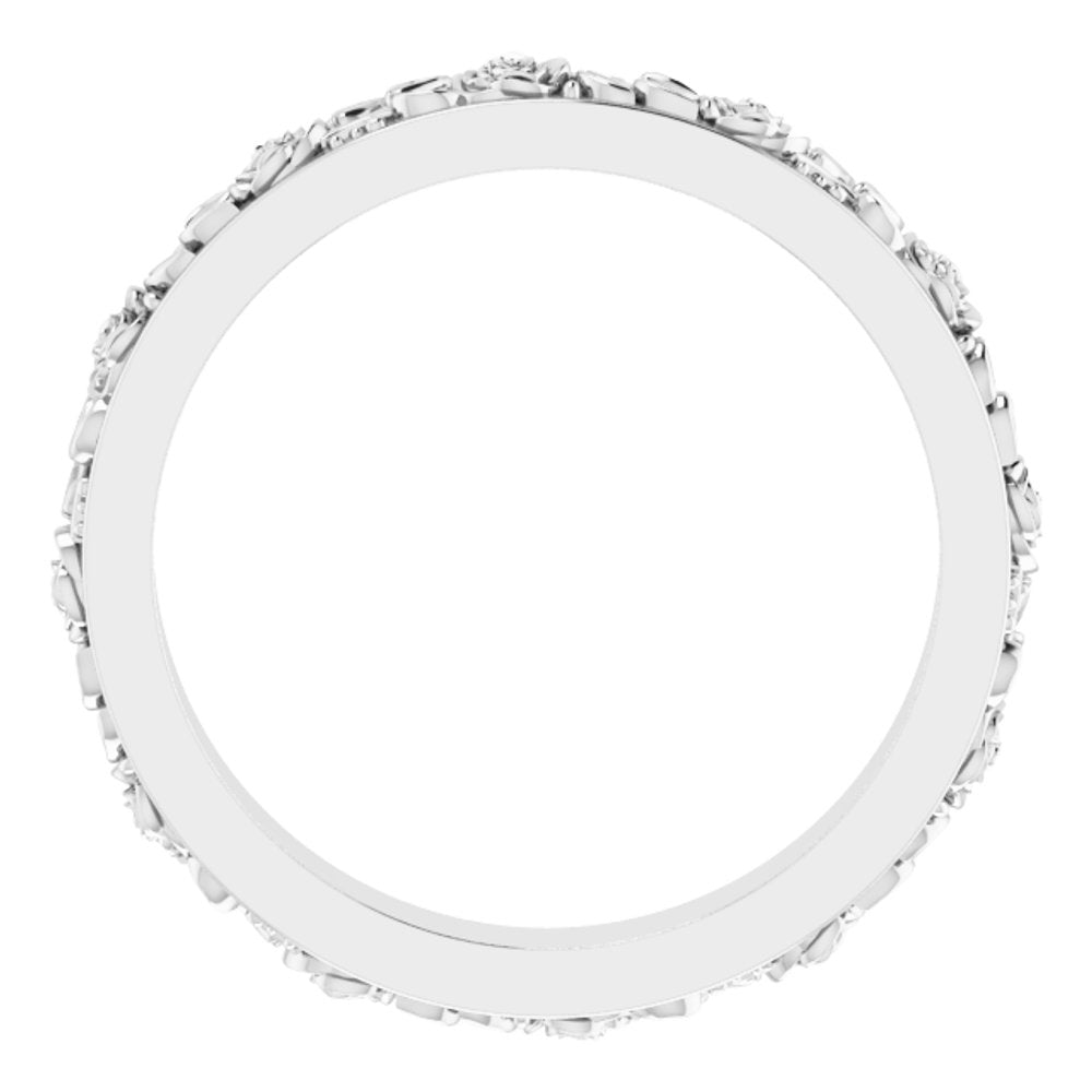 Sterling Silver 3.4 mm  Floral Flat Band Size 6.5