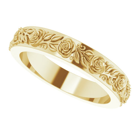 14K Yellow 2.7 mm  Floral Flat Band