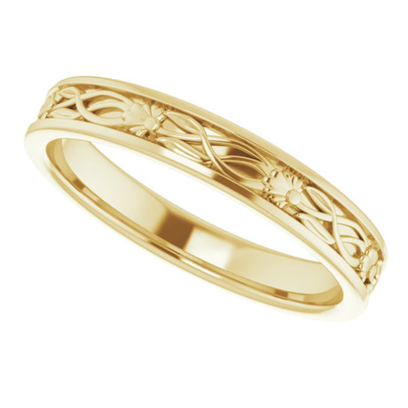 10K Yellow Gold 3.5 mm Floral Flat Band Size 8 
