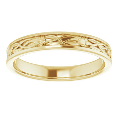 10K Yellow Gold 3.5 mm Floral Flat Band Size 8 