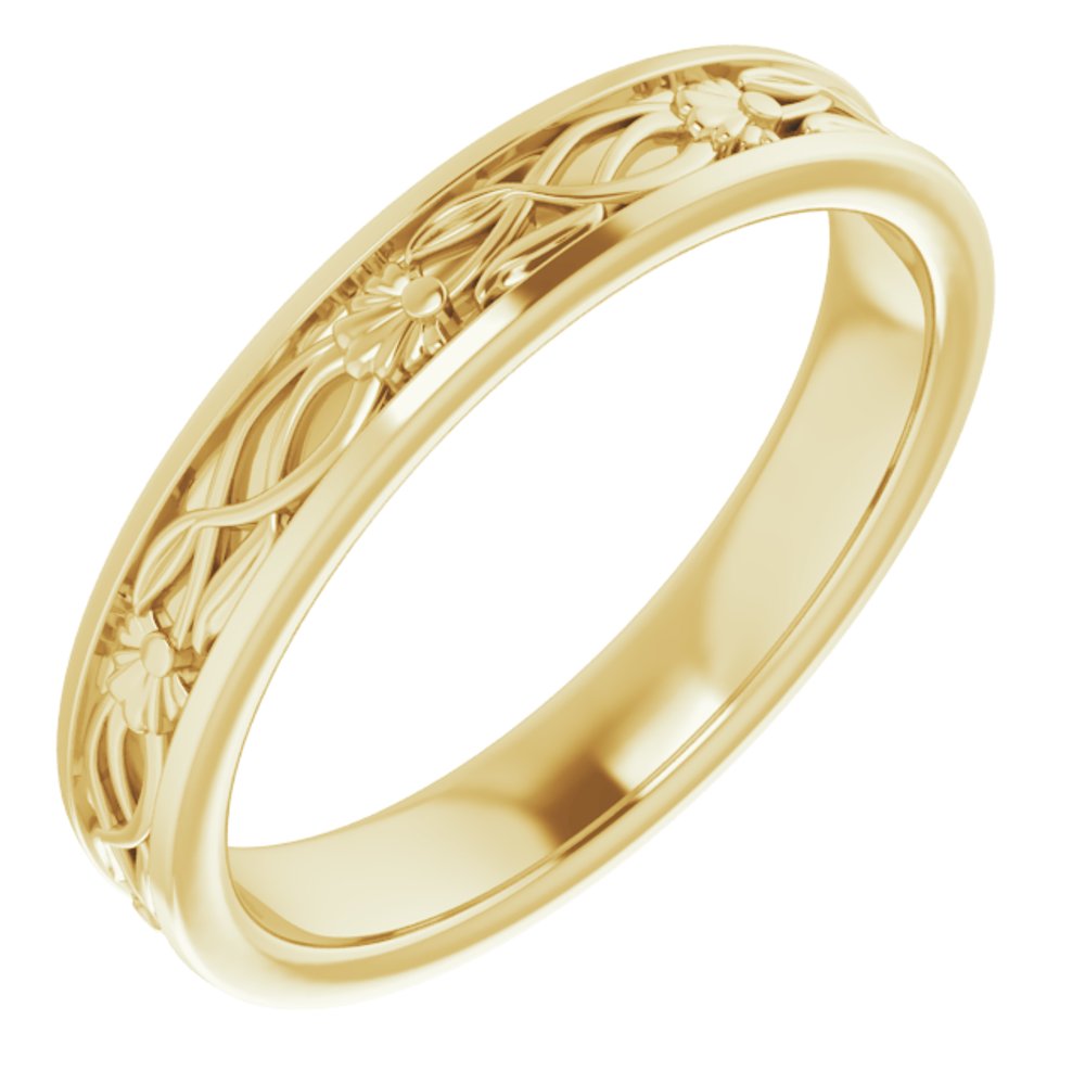 14K Yellow Gold 3.5 mm Floral Flat Band Size 6 
