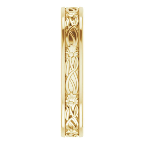 14K Yellow Gold 3.5 mm Floral Flat Band Size 6 