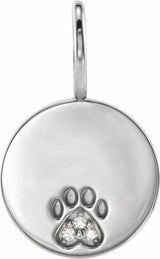 14K White Gold .01 CTW Natural Diamond Engravable Paw Print Charm/Pendant