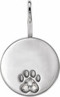 14K White Gold .01 CTW Natural Diamond Engravable Paw Print Charm/Pendant