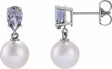 14K White Gold Cultured White Akoya Pearl & Natural Tanzanite Earrings