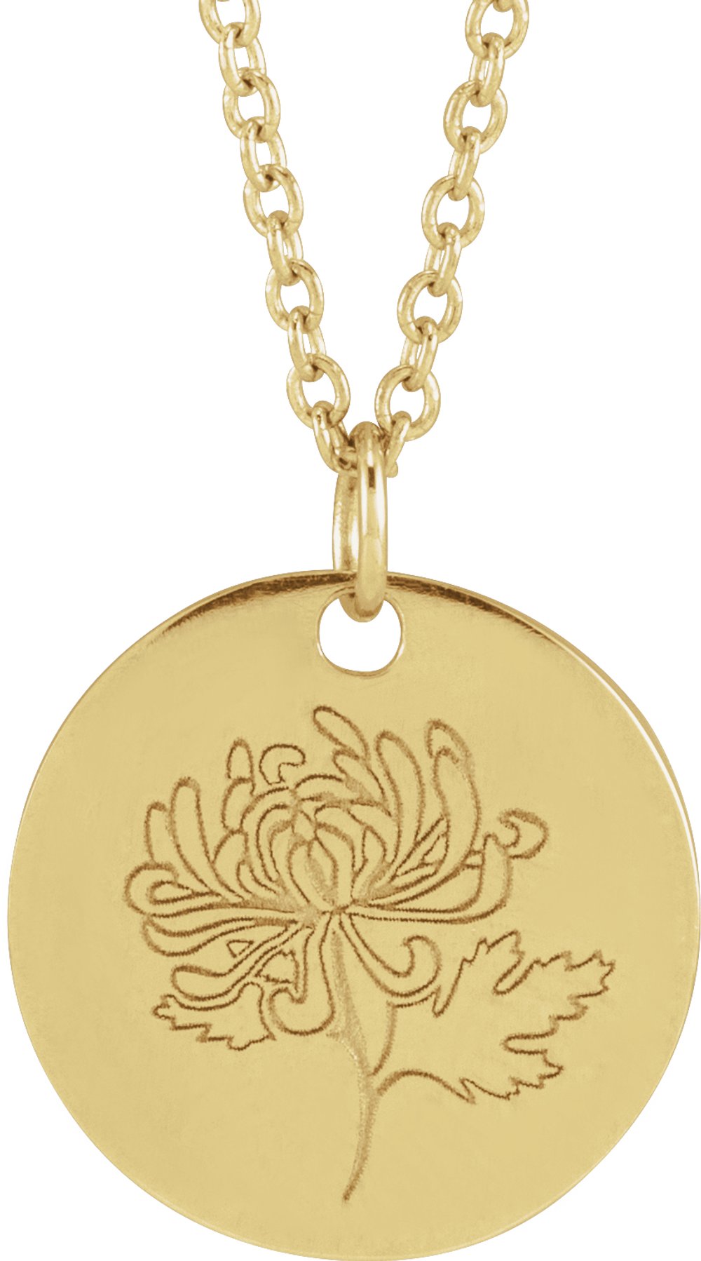 14K Yellow Gold Chrysanthemum November Birth Flower 16-18" Necklace