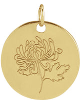 14K Yellow Gold Chrysanthemum November Birth Flower Pendant