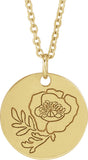 18K Yellow Gold-Plated Sterling Silver Poppy August Birth Flower 16-18" Necklace