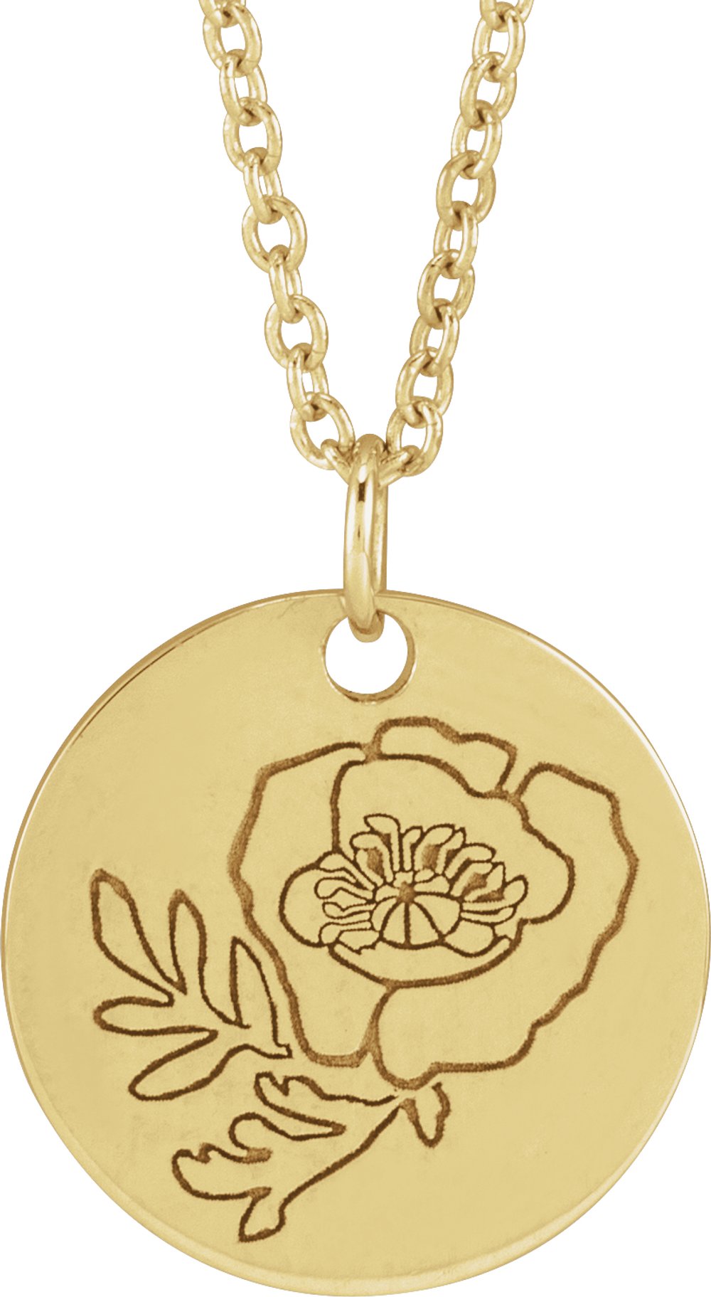 14K Yellow Gold Poppy August Birth Flower 16-18" Necklace