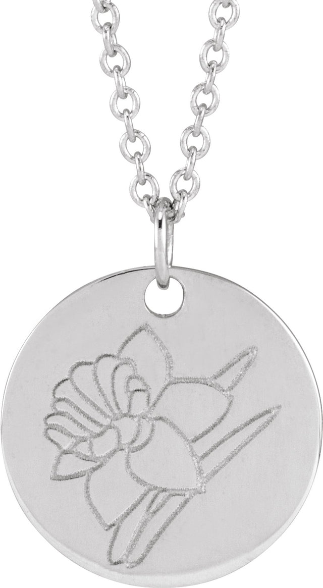 Sterling Silver Daffodil March Birth Flower 16-18" Necklace