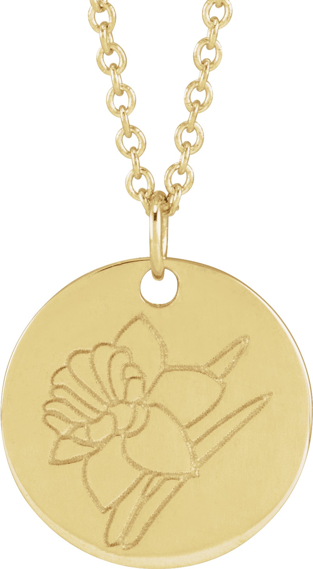14K Yellow Gold Daffodil March Birth Flower 16-18" Necklace