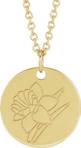 14K Yellow Gold Daffodil March Birth Flower 16-18" Necklace