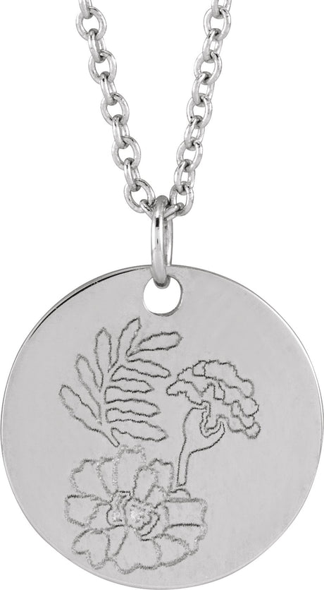 Sterling Silver Marigold October Birth Flower 16-18" Necklace