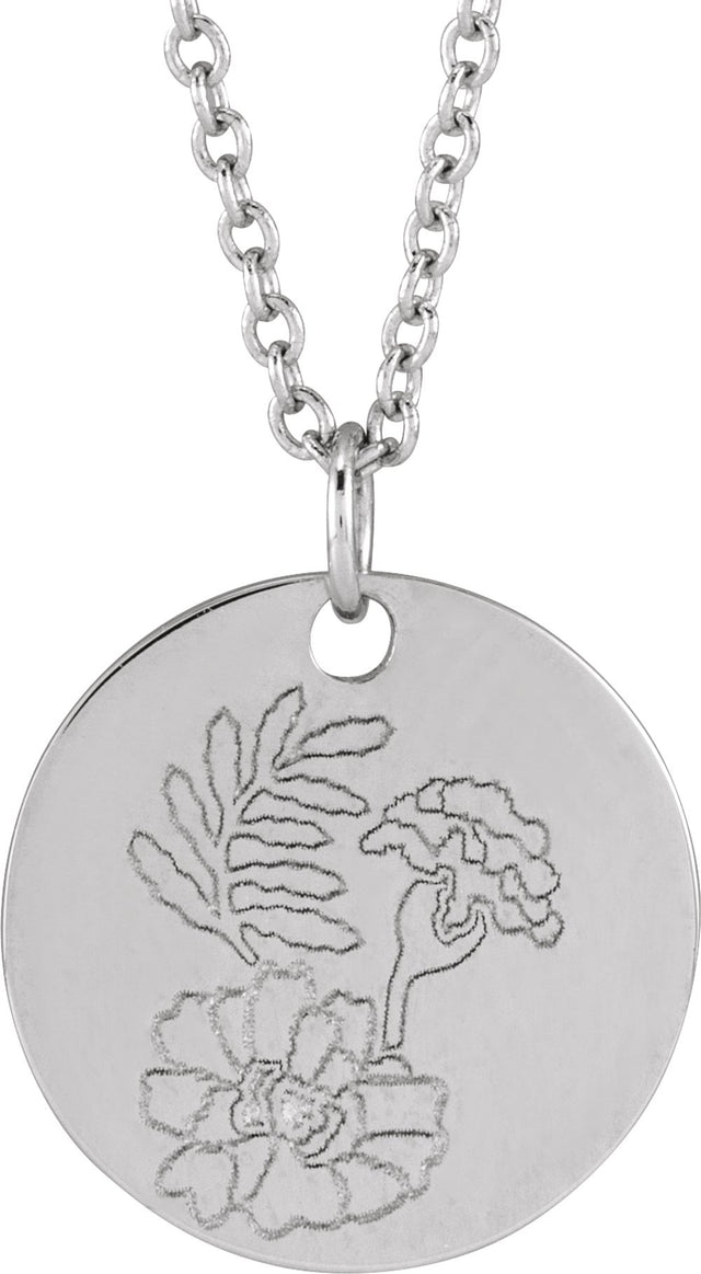 Sterling Silver Marigold October Birth Flower 16-18" Necklace