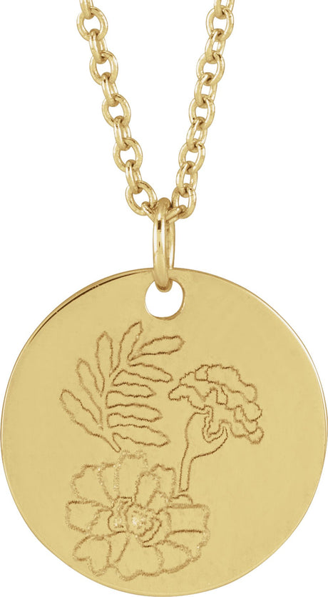 18K Yellow Gold-Plated Sterling Silver Marigold October Birth Flower 16-18" Necklace