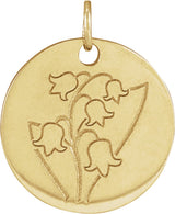 14K Yellow Gold Lily of the Valley May Birth Flower Pendant