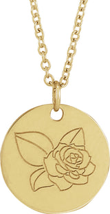 14K Yellow Gold Rose June Birth Flower 16-18" Necklace