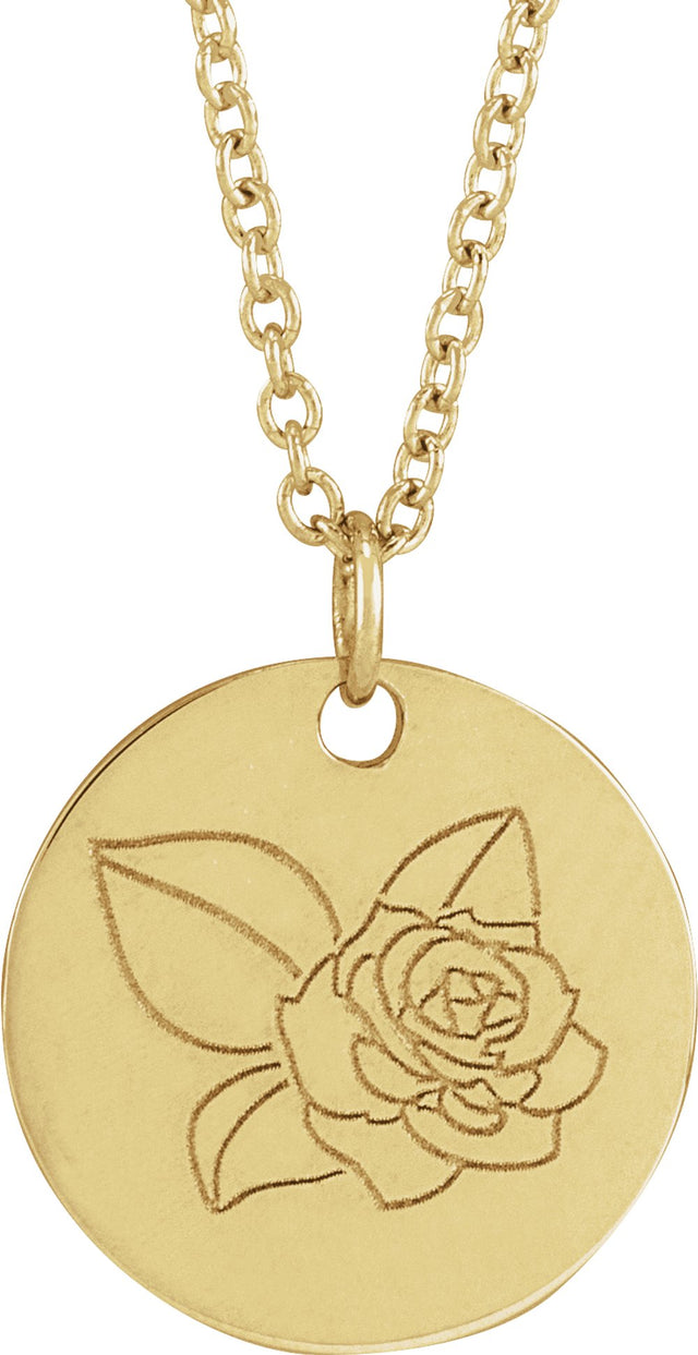 14K Yellow Gold Rose June Birth Flower 16-18" Necklace