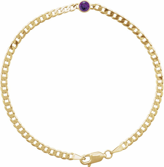 14K Yellow Gold Natural Amethyst Link 7" Bracelet