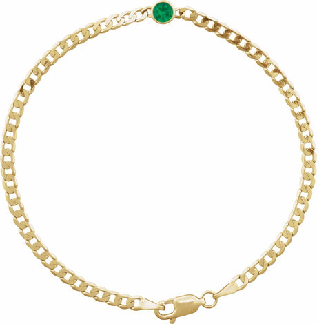 14K Yellow Lab-Grown Emerald Link 7" Bracelet