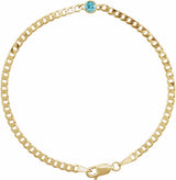 14K Yellow Gold Natural Blue Zircon Link 7" Bracelet
