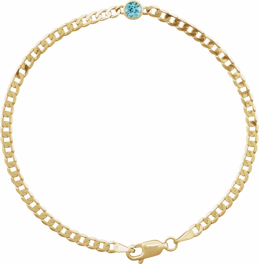 14K Yellow Natural Blue Zircon Link 7" Bracelet