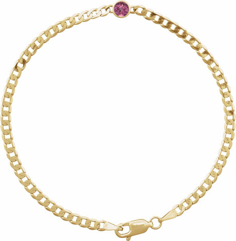 14K Yellow Natural Pink Tourmaline Link 7" Bracelet