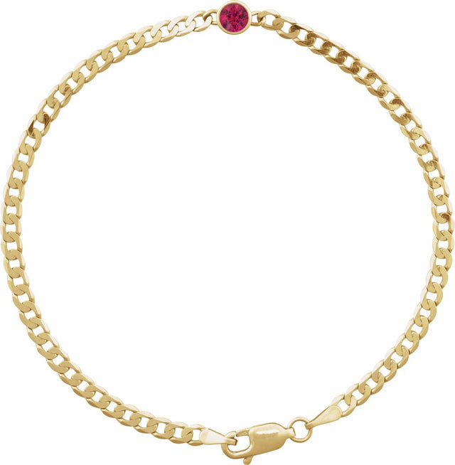 14K Yellow Gold Lab-Grown Ruby Link 7" Bracelet
