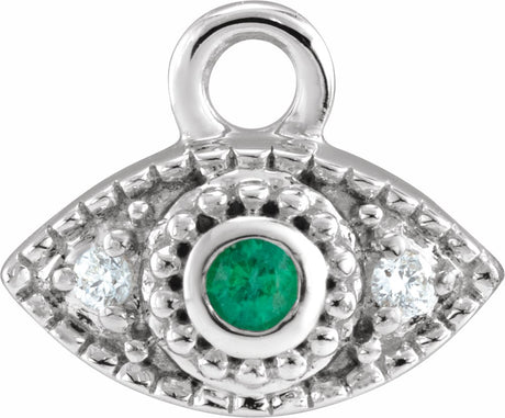 14K White Petite Pavé™ Natural Emerald & .01 CTW Natural Diamond Evil Eye Dangle