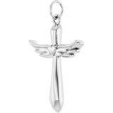 14K White Angel Wings Heart Cross Pendant