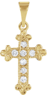 14K Yellow Gold 1/10 CTW Natural Diamond Cross Pendant 