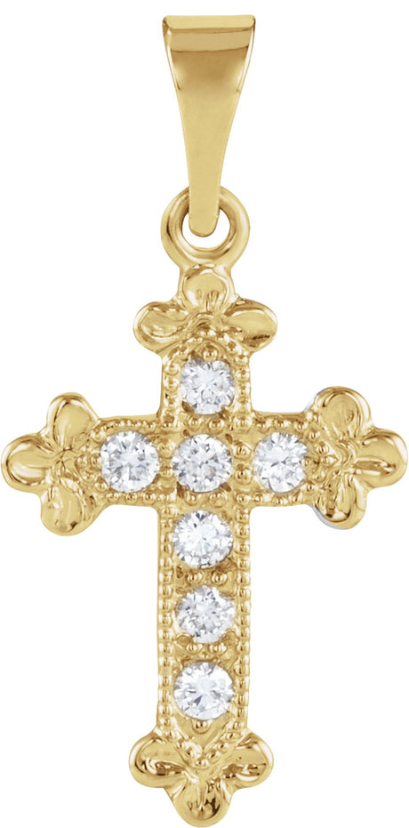 14K Yellow Gold 1/10 CTW Natural Diamond Cross Pendant 