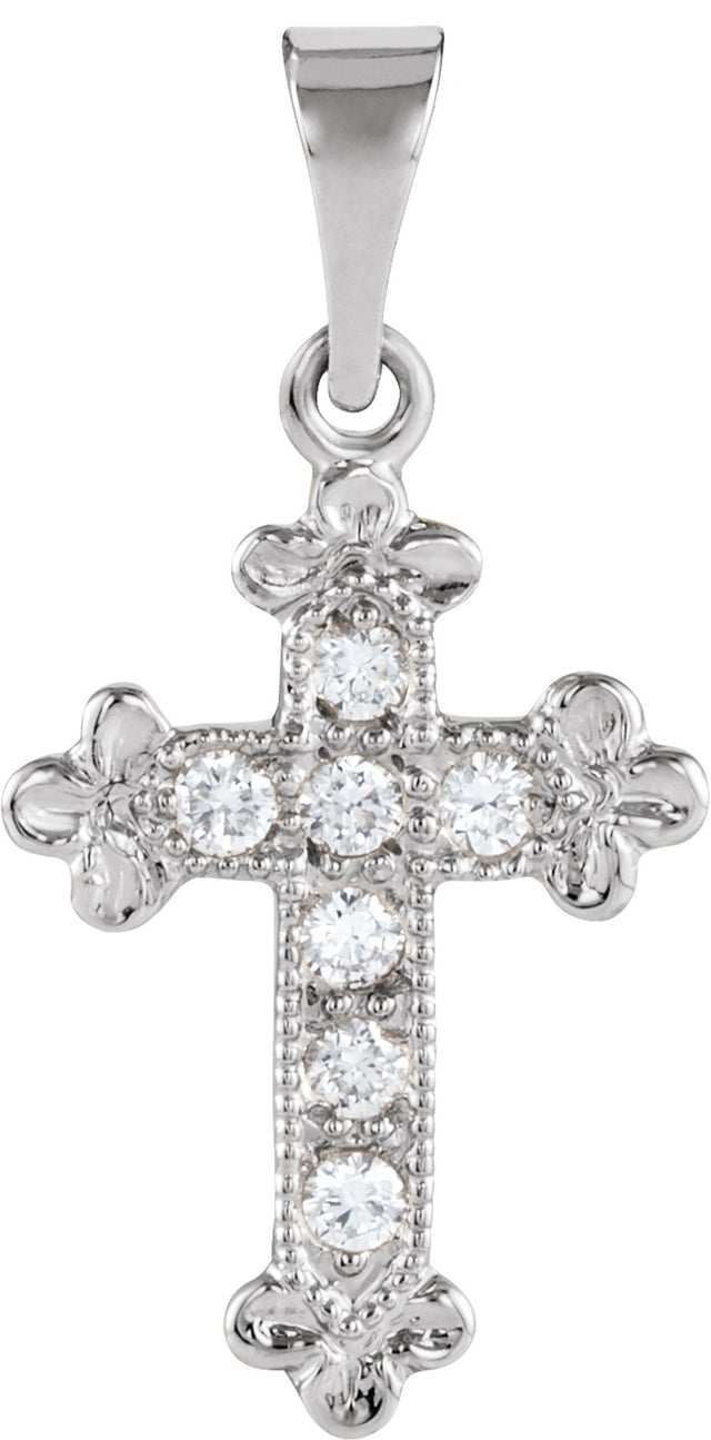 14K White 1/10 CTW Natural Diamond Cross Pendant 