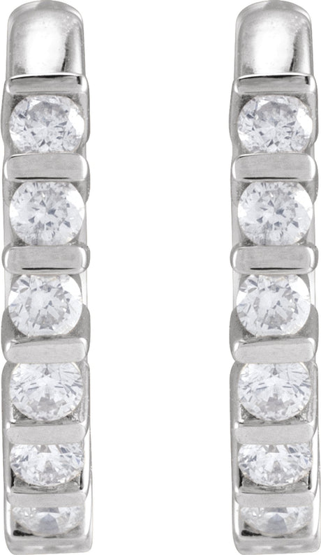 Sterling Silver 1/5 CTW Natural Diamond 12.7 mm Hinged Hoop Earrings