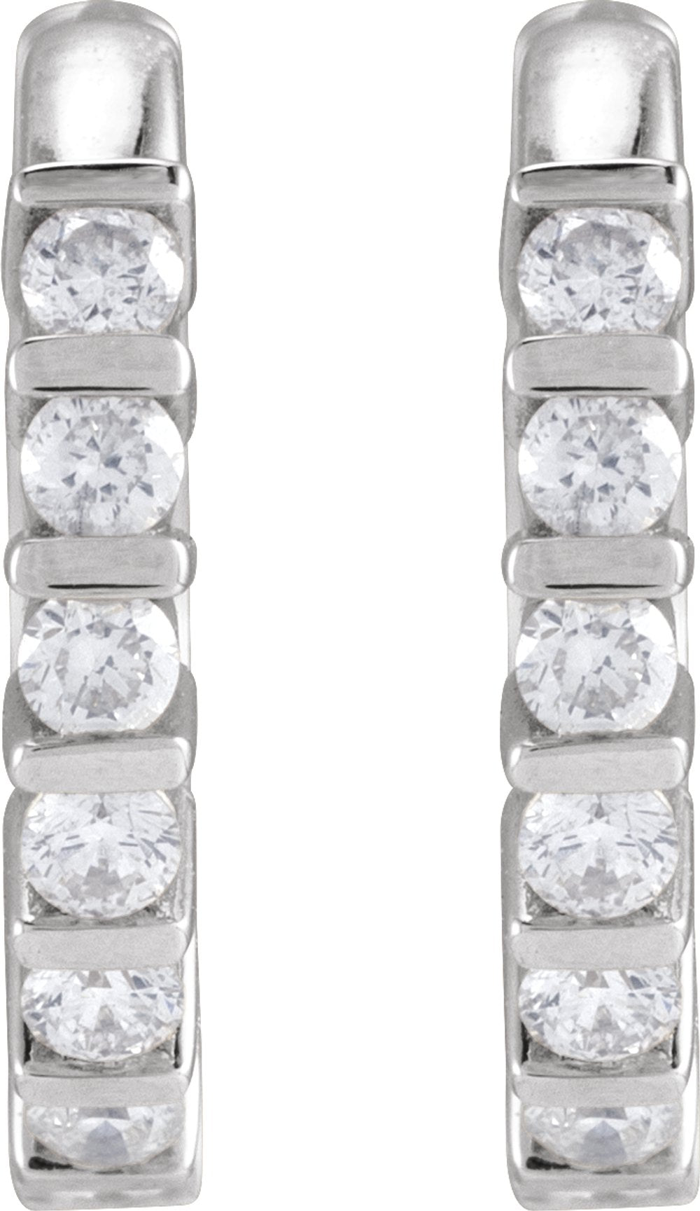 Sterling Silver 1/5 CTW Natural Diamond 12.7 mm Hinged Hoop Earrings