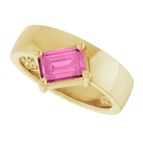 14K Yellow Gold Lab-Grown Pink Sapphire Asymmetric Solitaire Ring