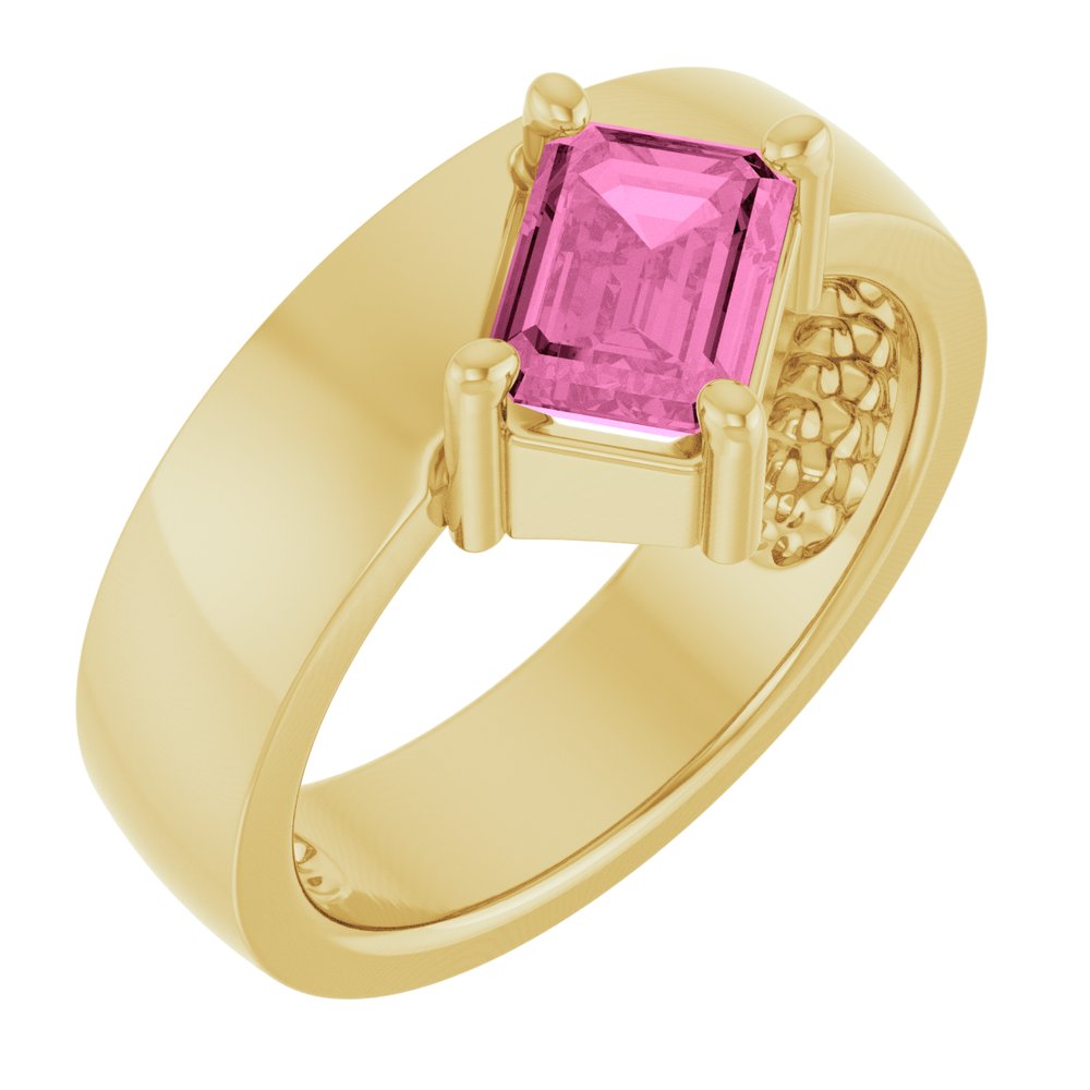 14K Yellow Lab-Grown Pink Sapphire Asymmetric Solitaire Ring