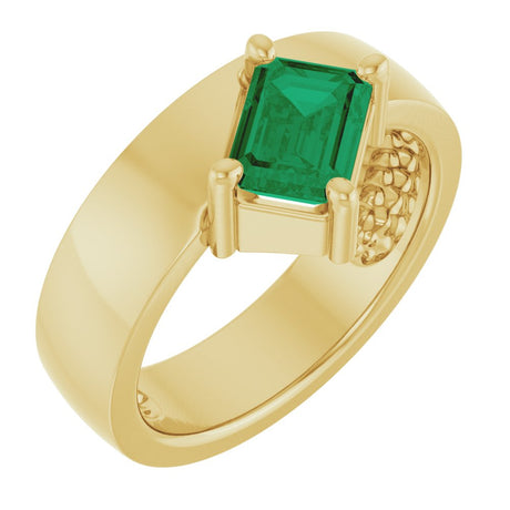 14K Yellow Lab-Grown Emerald Asymmetric Solitaire Ring